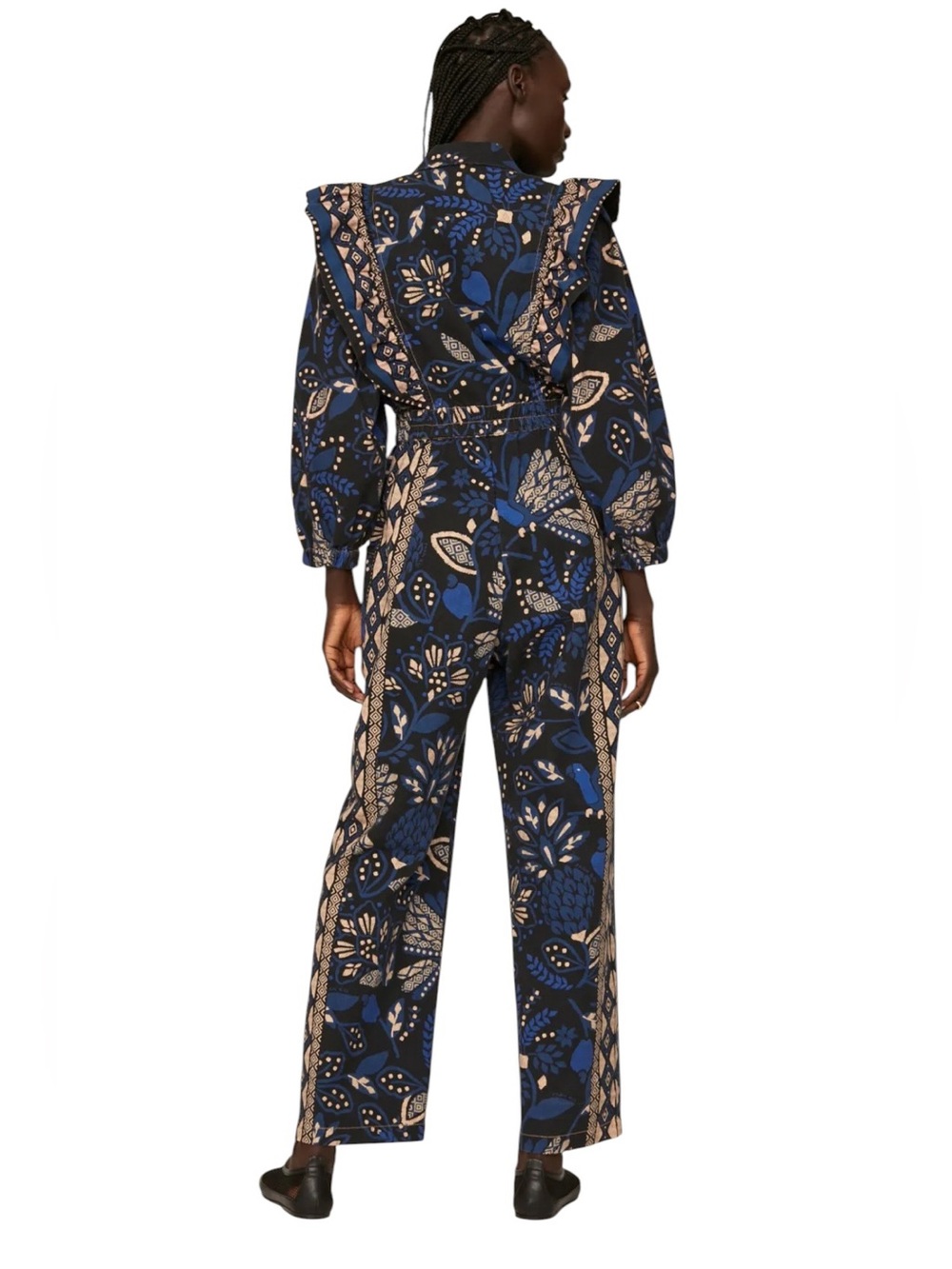 FARM Rio Macaw Forest Tropical Cotton Jumpsuit Black Blue Medium Anthropologie - Picture 3 of 16